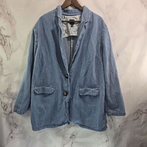 J Jill Jacket Womens XL Tall Jean Denim Light Wash Button Chambray Stretch